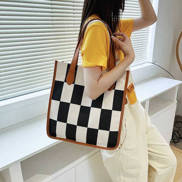 versatile ins canvas plaid bag for women's new style single shoulder underarm bag niche portable tote bag