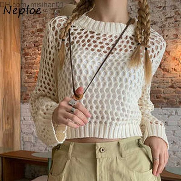 women's sweaters neoe o-neck solid color long sleeved knitted hollow design that pulls together the elegant korean office for women all, White;black
women's sweaters neoe o-neck solid color long sleeved knitted hollow design that pulls together the elegant korean office for women all, White;black