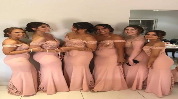 blush pink mermaid bridesmaid dresses off shoulder floor length lace garden wedding guest party gowns maid of honor dress arabic1157875, White;pink