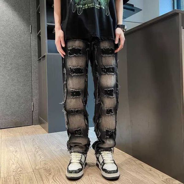 ripped jeansgradient distressed rough edge denim high street hiphop trendy hip-hop loose straight leg pants, Blue
ripped jeansgradient distressed rough edge denim high street hiphop trendy hip-hop loose straight leg pants, Blue