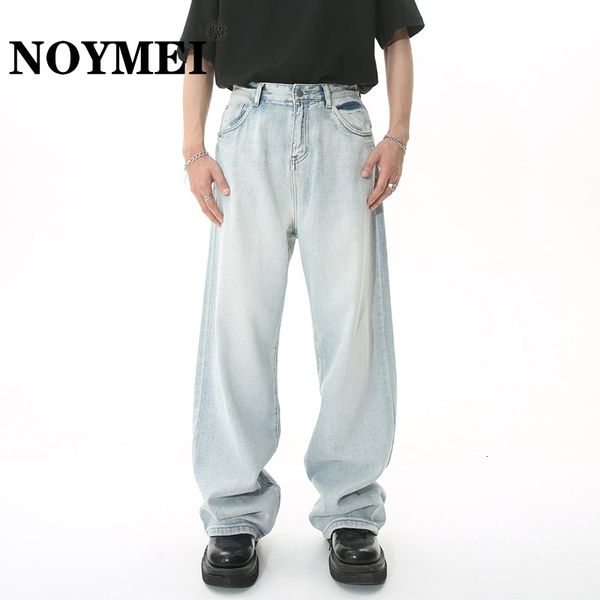 men s jeans noymei casual denim pant washed straight summer stylish fashion loose mid high waist trendy male trousers wa1341 230711, Blue