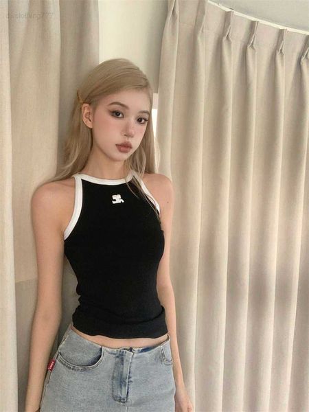 temperament slim fit contrast color strap tank top, White 
temperament slim fit contrast color strap tank top, White