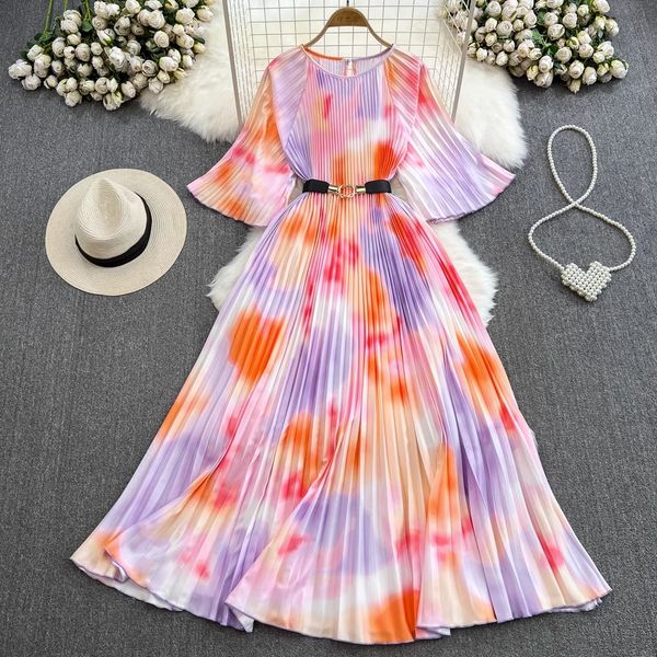 light mature style three mansion pleated half sleeves round neck wrapped waist show thin a-line halo dyed print dress elegant long skirt, Black;gray
light mature style three mansion pleated half sleeves round neck wrapped waist show thin a-line halo dyed print dress elegant long skirt, Black;gray