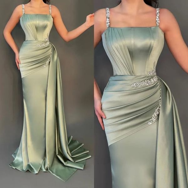 sage green evening dresses beaded spaghetti straps pleats ruffles crystals mermaid prom gowns women formal occasion vestidos de fiesta, Black
sage green evening dresses beaded spaghetti straps pleats ruffles crystals mermaid prom gowns women formal occasion vestidos de fiesta, Black