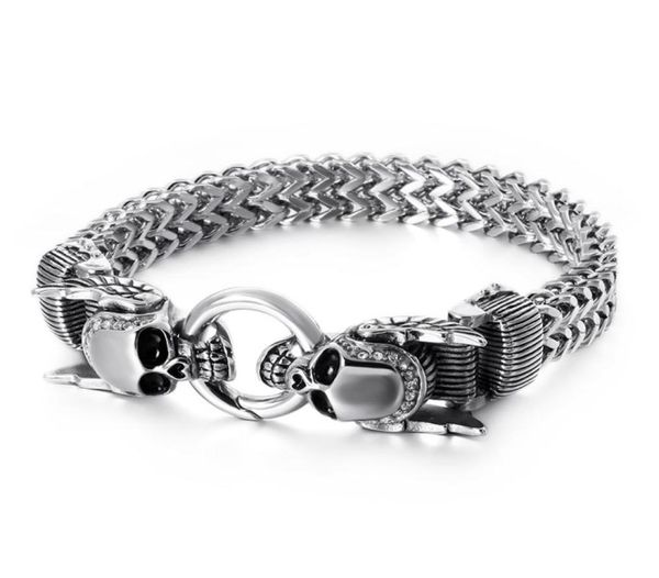 xmas gifts crystals 316l stainless steel casting figaro link chain bracelet double skull end bangle bracelet mens boy jewelry silv8446708, Black
xmas gifts crystals 316l stainless steel casting figaro link chain bracelet double skull end bangle bracelet mens boy jewelry silv8446708, Black