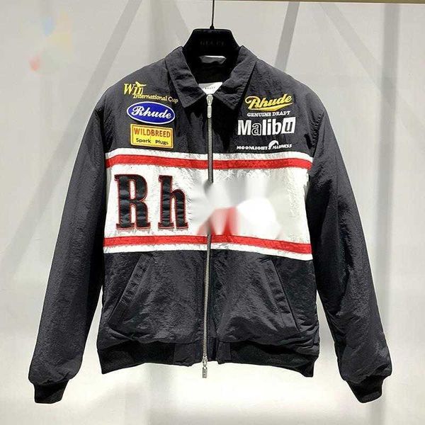 men's jackets autumn winter badge embroidered lapel rhude zip fashion casual black red windbreaker coats with tags, Black;brown
men's jackets autumn winter badge embroidered lapel rhude zip fashion casual black red windbreaker coats with tags, Black;brown