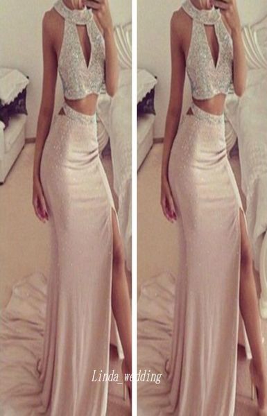 two pieces long beads prom dress custom made side slit women pageant party gown plus size9997138, Black
two pieces long beads prom dress custom made side slit women pageant party gown plus size9997138, Black