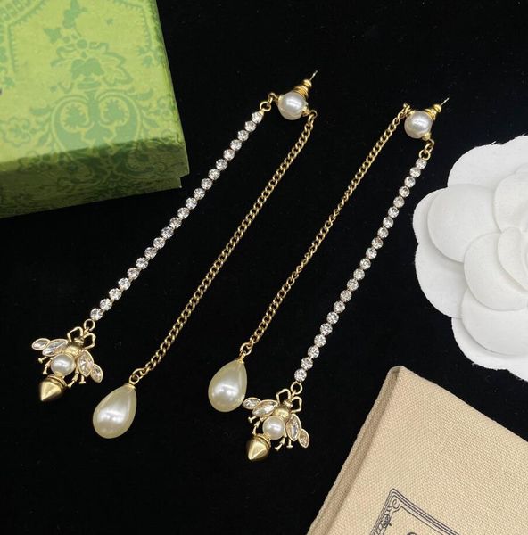 retro designer earring diamond long chain pearl bee dangle classic earrings stud women wedding party jewelry high quality, Silver
retro designer earring diamond long chain pearl bee dangle classic earrings stud women wedding party jewelry high quality, Silver