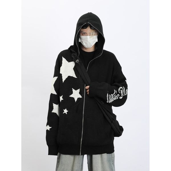 men's sweaters star zipper cardigan hooded knitted sweater for men and women american retro ins loose casual allmatch jacket 230711, White;black
men's sweaters star zipper cardigan hooded knitted sweater for men and women american retro ins loose casual allmatch jacket 230711, White;black
