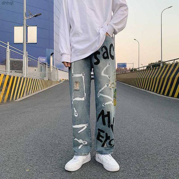 designer jeans autumn high street pants men's fashion brand broken hole graffiti jeans men's loose hip hop beggar straight leg dad, Blue
designer jeans autumn high street pants men's fashion brand broken hole graffiti jeans men's loose hip hop beggar straight leg dad, Blue