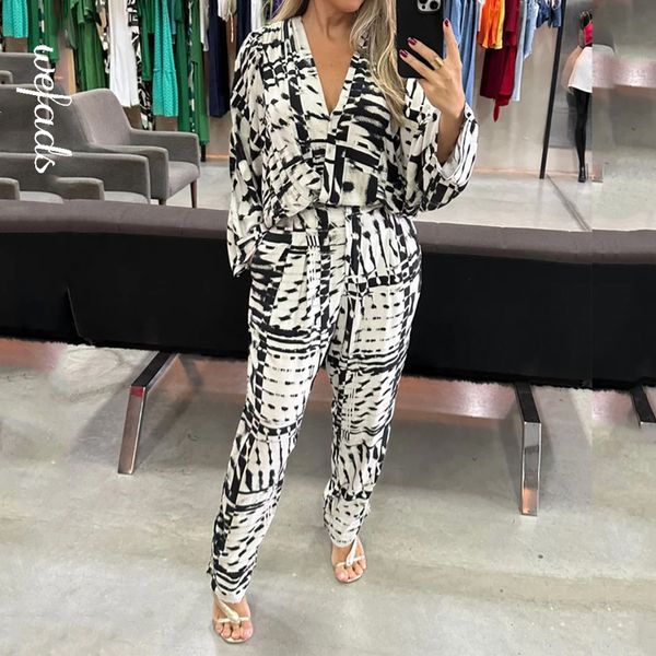 women's two piece pants wefads women's two piece casual long sleeve v-neck single button printed loose pants set 230711, White
women's two piece pants wefads women's two piece casual long sleeve v-neck single button printed loose pants set 230711, White