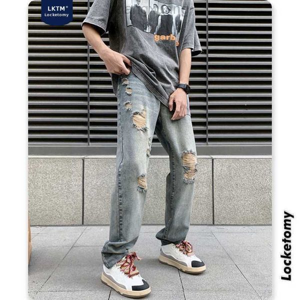 designer jeans lktm men's #hipphop fried street pants men's high street trendy brand washed rough edge torn jeans, Blue
designer jeans lktm men's #hipphop fried street pants men's high street trendy brand washed rough edge torn jeans, Blue