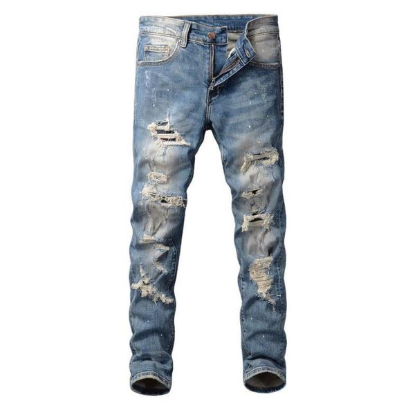 men039s jeans american street fashion men retro blue slim fit ripped painted designer hip hop denim punk pants2315665
men039s jeans american street fashion men retro blue slim fit ripped painted designer hip hop denim punk pants2315665