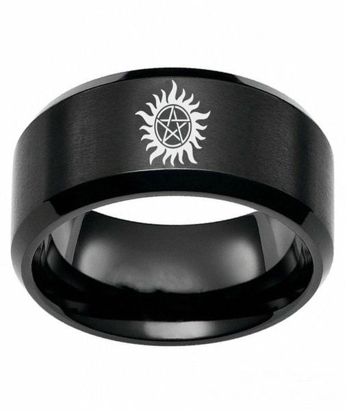 8mm supernatural logo stainless steel black ring men039s band jewelry size 6131359003, Silver
8mm supernatural logo stainless steel black ring men039s band jewelry size 6131359003, Silver