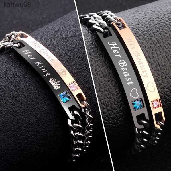2 style his queen her king black rose gold color women's male chain crystal couple bracelet for men femmo on hands jewelry l230704
2 style his queen her king black rose gold color women's male chain crystal couple bracelet for men femmo on hands jewelry l230704