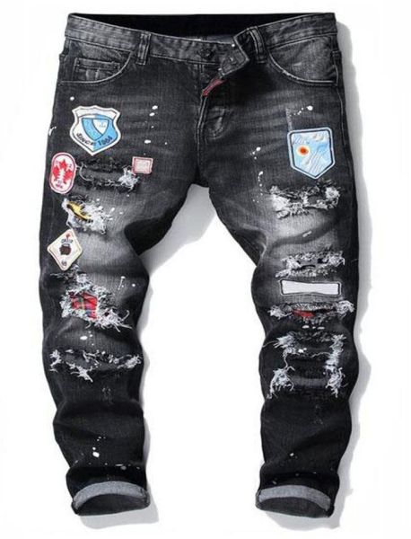 mens badge rips stretch black jeans fashion designer slim fit washed motocycle denim pants panelled hip hop trousers9675014, Blue
mens badge rips stretch black jeans fashion designer slim fit washed motocycle denim pants panelled hip hop trousers9675014, Blue