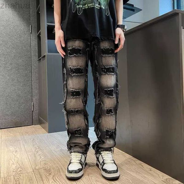 casual jeans designer gradient distressed rough edge denim high street hiphop trendy hip-hop loose straight leg pants, Blue
casual jeans designer gradient distressed rough edge denim high street hiphop trendy hip-hop loose straight leg pants, Blue