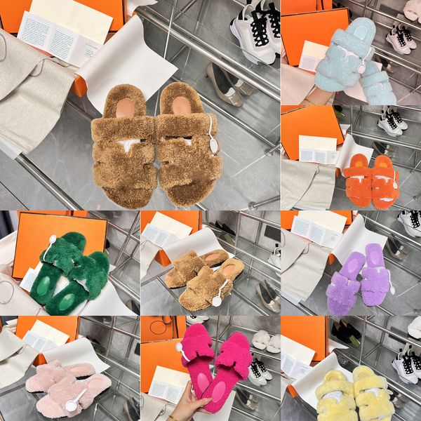 chypre luxury fur slippers designer trendy fur sandals ladies girls fluffy shearling h wool slippers flat bottom slippers winter fashion hom, Black