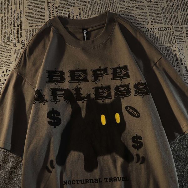 women's tshirt american retro fashion small black cat short sleeved tshirt men loose street style euro ins half sleeve upper garment 23, White
women's tshirt american retro fashion small black cat short sleeved tshirt men loose street style euro ins half sleeve upper garment 23, White