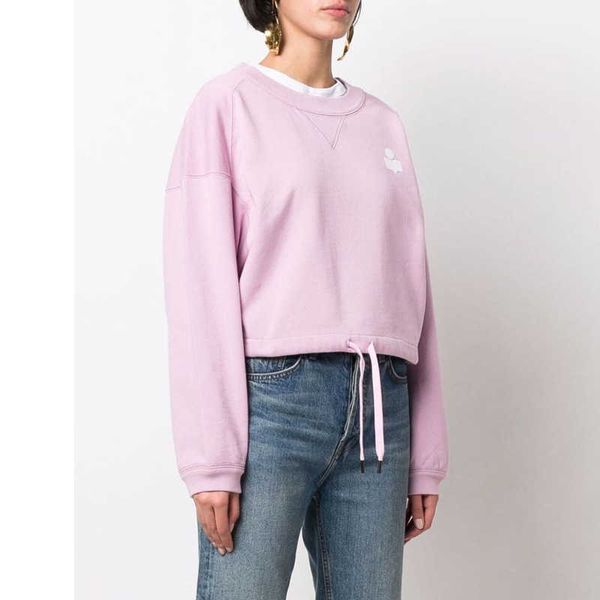 early spring new french flocking printing hem drawstring round neck short pink women's sweater quality, Black
early spring new french flocking printing hem drawstring round neck short pink women's sweater quality, Black