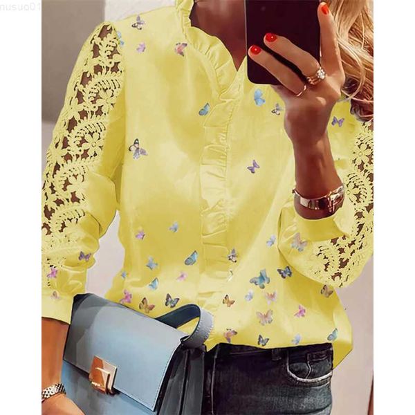 women's blouses shirts women elegant fashion butterfly print blouses ruffled trim casual long lace sleeve blouse l230712, White
women's blouses shirts women elegant fashion butterfly print blouses ruffled trim casual long lace sleeve blouse l230712, White