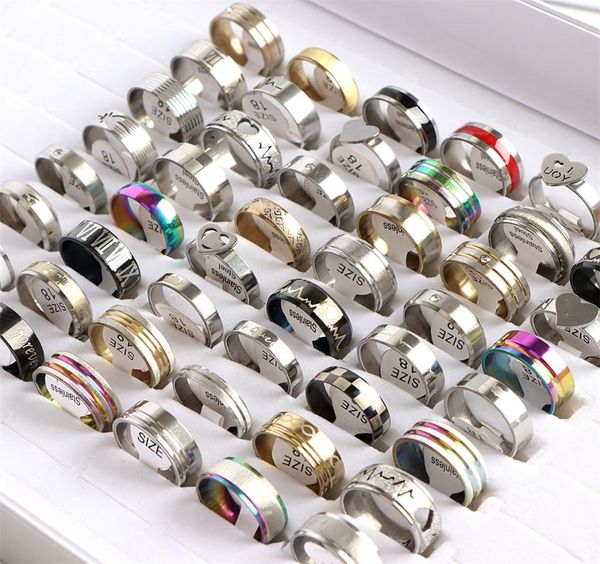 whole 50pcslot bulk new fashion colorful stainless steel rings jewelry for women men mix style size wedding engagement couple4677285, Golden;silver
whole 50pcslot bulk new fashion colorful stainless steel rings jewelry for women men mix style size wedding engagement couple4677285, Golden;silver