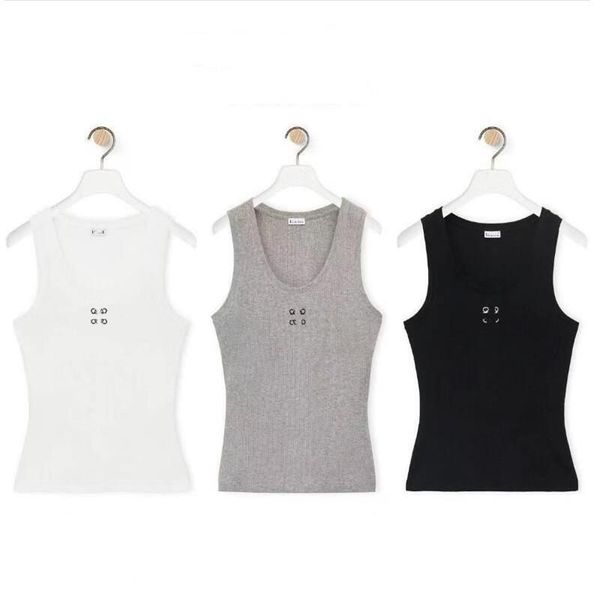 women knits tank r classic embroidery camisole designer luxury knit cotton tank sleeveless breathable women's sports, White
women knits tank r classic embroidery camisole designer luxury knit cotton tank sleeveless breathable women's sports, White