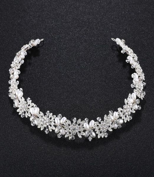 

luxury clear crystal bridal hair vine pearls wedding hair jewelry accessories headpiece women crowns pageant jcg0242179912, Golden;white