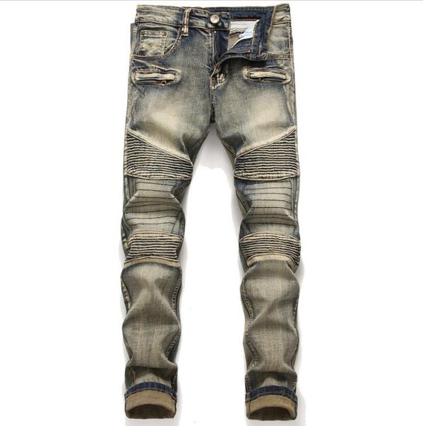 new fashion men's biker jeans pants slim fit pleated motocycle denim trousers designer high elastic khaki ripped jeans gzh1tq807, Blue
new fashion men's biker jeans pants slim fit pleated motocycle denim trousers designer high elastic khaki ripped jeans gzh1tq807, Blue