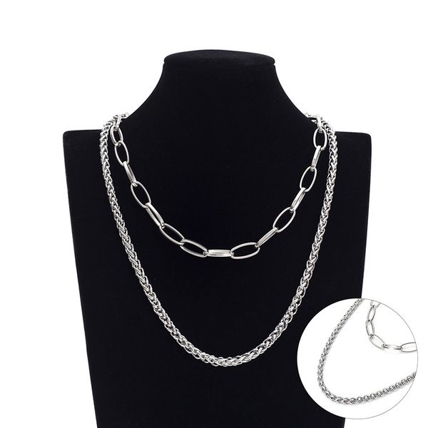 set of fashion multilayer box link chain braided chains double-layer necklace stainless steel for mens women gifts, Silver
set of fashion multilayer box link chain braided chains double-layer necklace stainless steel for mens women gifts, Silver
