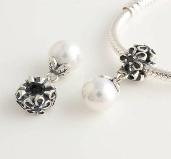 925 sterling silver forever bloom dangle bead with white pearl fits european charm bracelets1170113, Black
925 sterling silver forever bloom dangle bead with white pearl fits european charm bracelets1170113, Black