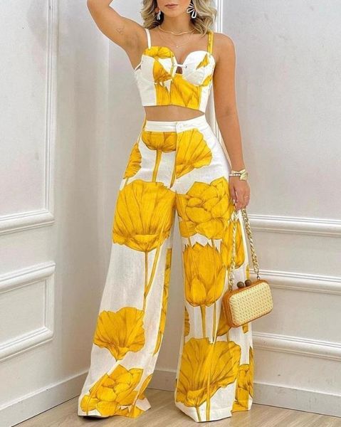 women's two piece pants two piece women's set spring fashion plant print sleeveless crop cami and casual wide leg holiday pants se, White
women's two piece pants two piece women's set spring fashion plant print sleeveless crop cami and casual wide leg holiday pants se, White
