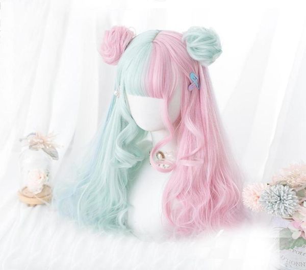 cosplaymix 57cm lolita makaron color pink mixed mint green blue ombre long curly bangs cute synthetic buns cosplay wig1446677, Black
cosplaymix 57cm lolita makaron color pink mixed mint green blue ombre long curly bangs cute synthetic buns cosplay wig1446677, Black