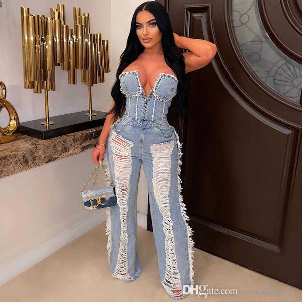 new rompers summer fashion tassel broken hole nail drill wash denim jumpsuit for female, Black;white
new rompers summer fashion tassel broken hole nail drill wash denim jumpsuit for female, Black;white