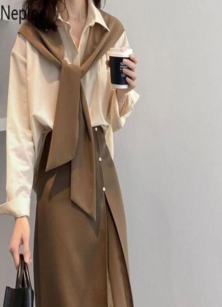 work dresses neploe korean two piece set women fake shawl loose shirt high waist sli fit split skirts temperament suit 2 pcs8527178, White;black
work dresses neploe korean two piece set women fake shawl loose shirt high waist sli fit split skirts temperament suit 2 pcs8527178, White;black