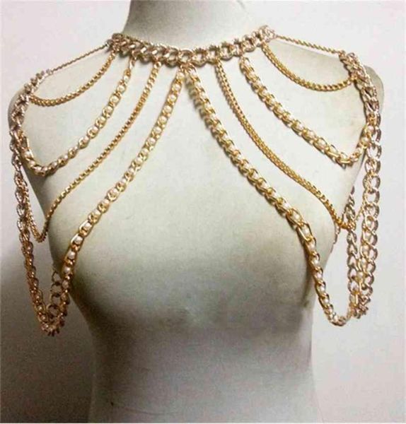 chran fashion women gold color body necklace chain charm multi layer faux pearl shoulder slave belly belt harness jewelry5833476, Silver
chran fashion women gold color body necklace chain charm multi layer faux pearl shoulder slave belly belt harness jewelry5833476, Silver