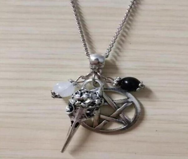 vintage style raven skull head pentagram black white beads pendant necklace charm punk gothic jewelry 725320432, Silver
vintage style raven skull head pentagram black white beads pendant necklace charm punk gothic jewelry 725320432, Silver