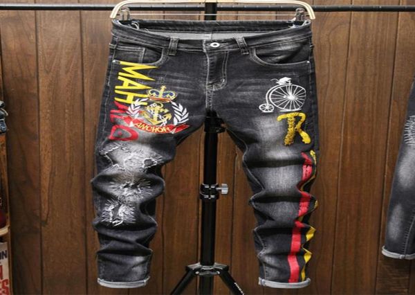 men039s print ripped stretch black jeans fashion streetwear letter painted slim fit pants embroidered sticking punk style trous1370441, Blue
men039s print ripped stretch black jeans fashion streetwear letter painted slim fit pants embroidered sticking punk style trous1370441, Blue