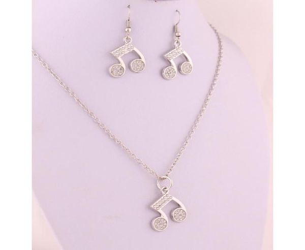 earrings and necklace music musical note symbols studded with shiny clear crystal charm pendent jewelry set6511637, Silver
earrings and necklace music musical note symbols studded with shiny clear crystal charm pendent jewelry set6511637, Silver