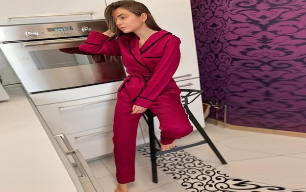 women039s sleepwear hiloc long sleeve satin robe sets winter home pajamas for women two piece set and pants pocket elegant 8304554, Black;red
women039s sleepwear hiloc long sleeve satin robe sets winter home pajamas for women two piece set and pants pocket elegant 8304554, Black;red