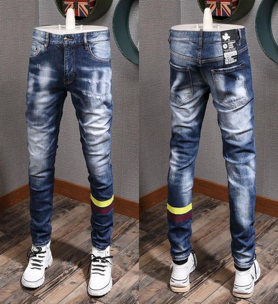 2020 fw patch distressed light blue jeans cool guy fit yellow striped skinny fit leg denim pants men3396164
2020 fw patch distressed light blue jeans cool guy fit yellow striped skinny fit leg denim pants men3396164