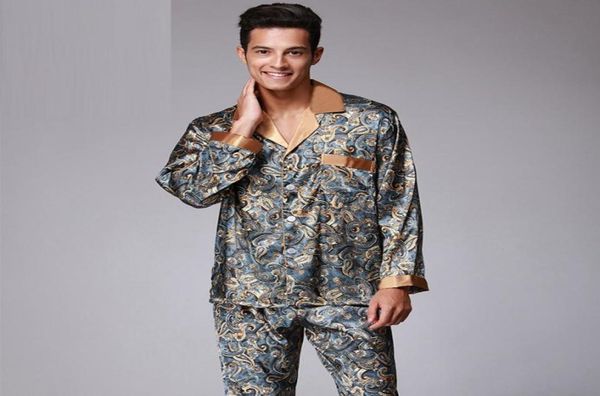 man039s fashion v neck fake silk pajamas for men with l xl xxl size with printing open shirt with button sleepwear for men long7717130, Black;brown
man039s fashion v neck fake silk pajamas for men with l xl xxl size with printing open shirt with button sleepwear for men long7717130, Black;brown