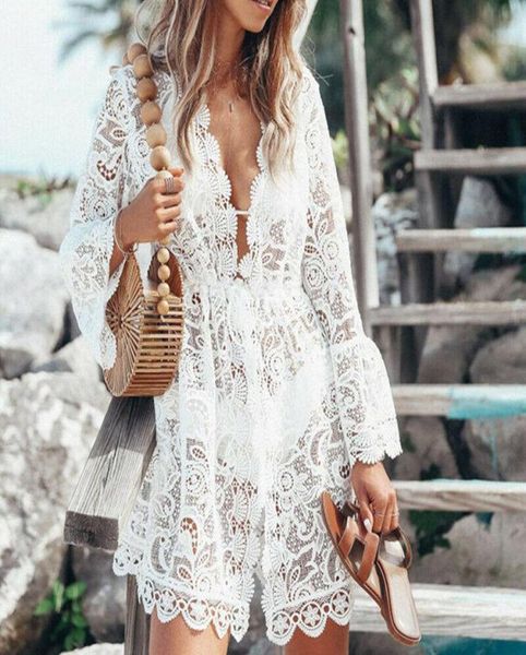bikini women holiday dress white lace hollow out beach cover up boho party sun mini deepv neck sundress aa2695068, Black;gray
bikini women holiday dress white lace hollow out beach cover up boho party sun mini deepv neck sundress aa2695068, Black;gray