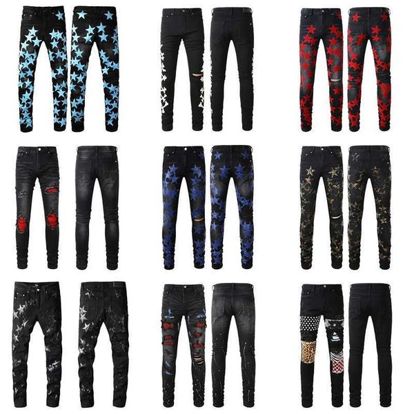 black ripped designer jeans skinny mens fit distressed torn for man rip pants damaged patchwork long zipper distress destroyed denim youth s, Blue 
black ripped designer jeans skinny mens fit distressed torn for man rip pants damaged patchwork long zipper distress destroyed denim youth s, Blue