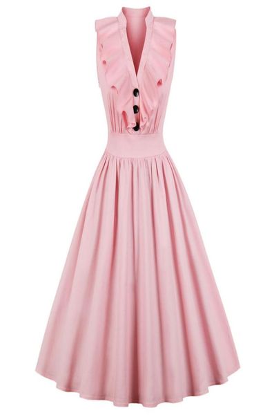 

women audrey hepburn 1950s 60s party vintage dress plus size 4xl ruffles button v neck high waist retro dress feminino vestidos dk4013230, White;black