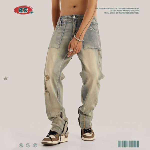 mens jeans be men's wear | autumn/winter washed yellow mud micro flared zipper american street fashion brand men's and women', Blue
mens jeans be men's wear | autumn/winter washed yellow mud micro flared zipper american street fashion brand men's and women', Blue