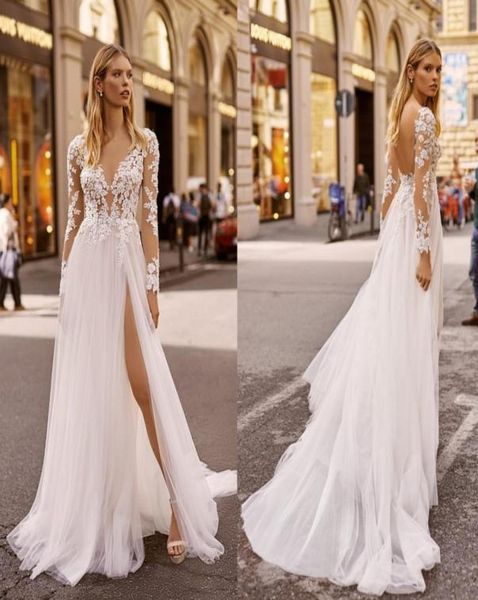2020 berta wedding dresses v neck appliqued long sleeves lumbar lace bridal gown backless high split ruffle sweep train robes de m5559817, White
2020 berta wedding dresses v neck appliqued long sleeves lumbar lace bridal gown backless high split ruffle sweep train robes de m5559817, White