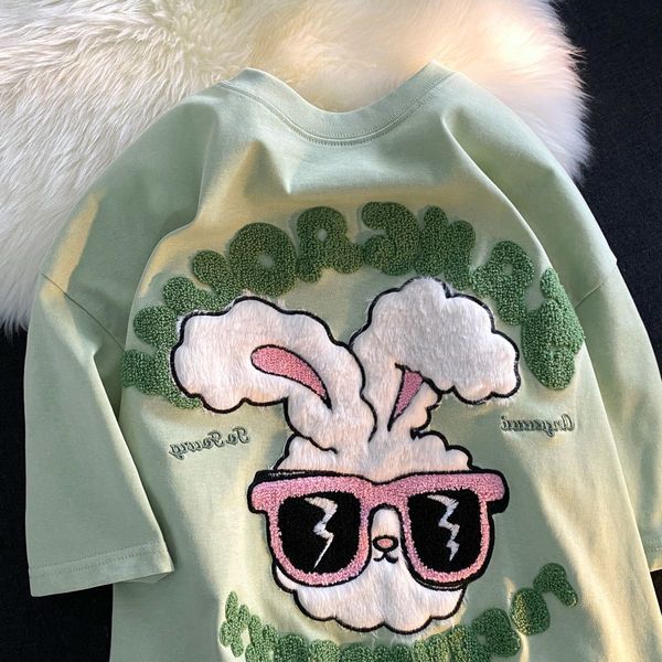 women's tshirt cotton american retro flocking rabbit short sleeved tshirt men and women ins brand korean loose y2k oversized t shirt 23, White
women's tshirt cotton american retro flocking rabbit short sleeved tshirt men and women ins brand korean loose y2k oversized t shirt 23, White