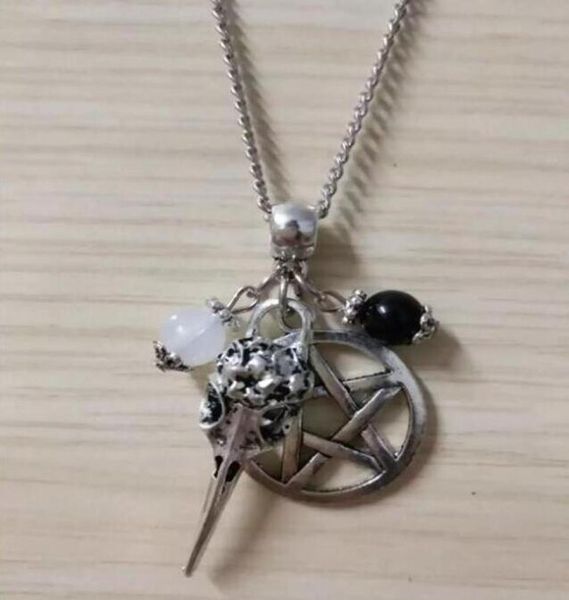 vintage style raven skull head pentagram black white beads pendant necklace charm punk gothic jewelry 729613185, Silver
vintage style raven skull head pentagram black white beads pendant necklace charm punk gothic jewelry 729613185, Silver