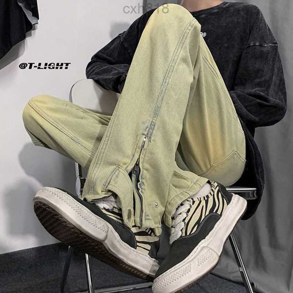 designer jeans high street vibe pants for men's minority design sense vintage yellow mud jeans loose straight fit, Blue
designer jeans high street vibe pants for men's minority design sense vintage yellow mud jeans loose straight fit, Blue